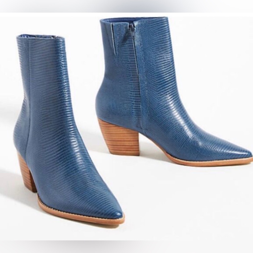 Anthropologie Textured Blue Heeled Boots